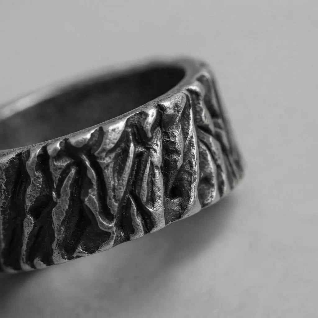 Rugged Bark Texture Band Ring
