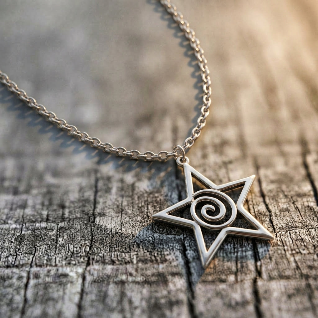 Hypnotic Spiral Open Star Pendant Necklace
