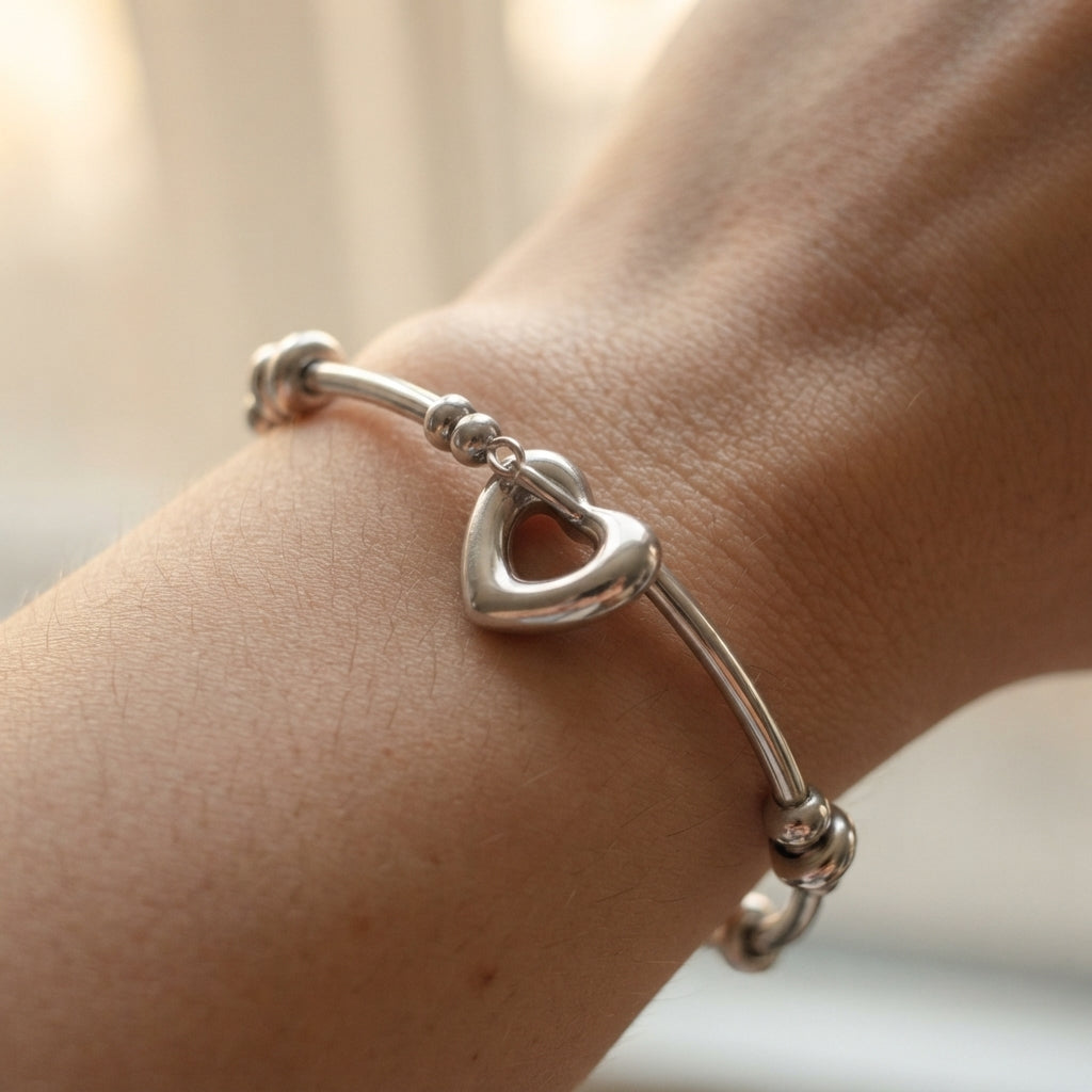 Open Heart Tube Bead Toggle Bracelet