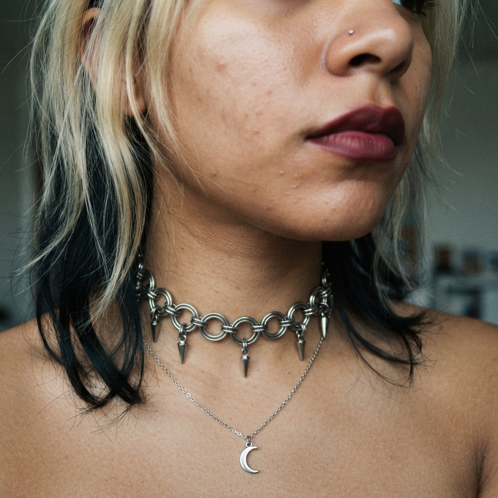 Five Fang Spike Chainmail Choker