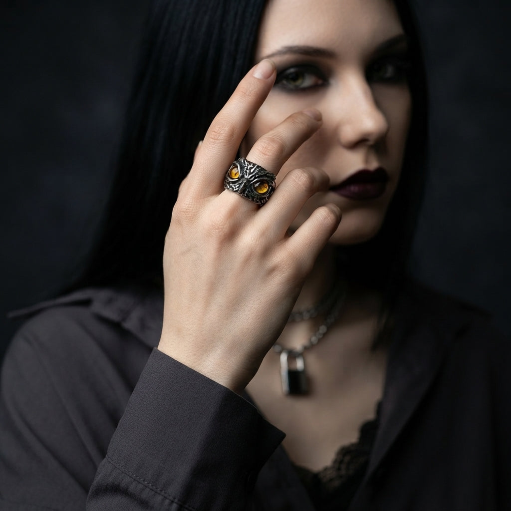 Owl Face Ring (Yellow Eyes)