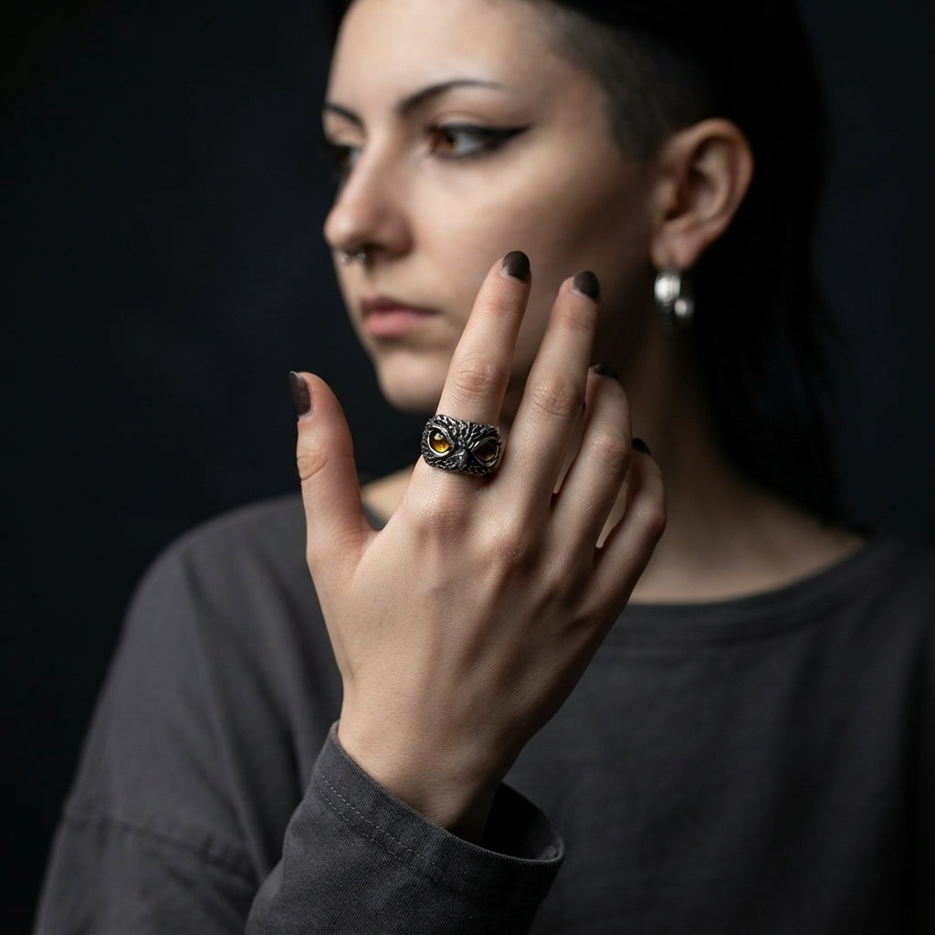 Owl Face Ring (Yellow Eyes)