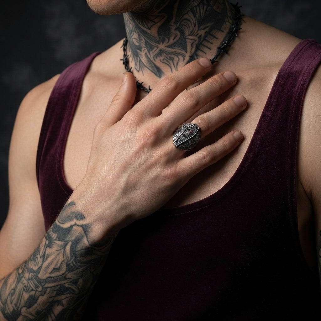Gothic Coffin Cross Ring