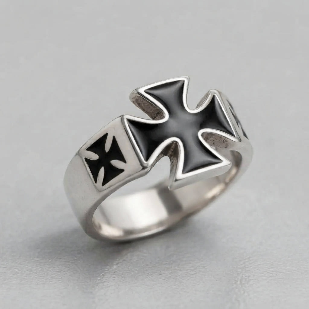 Black Enamel Iron Cross Ring