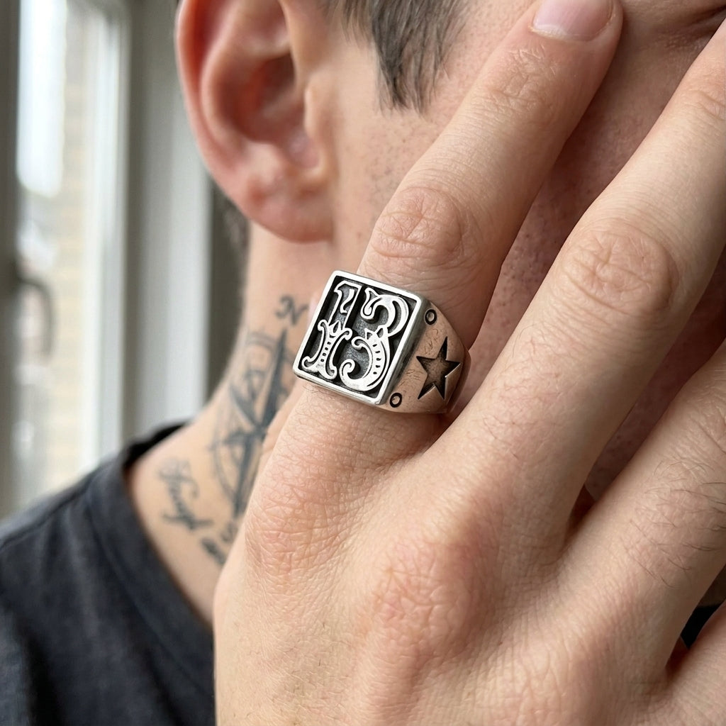 Lucky 13 Ornate Signet Ring