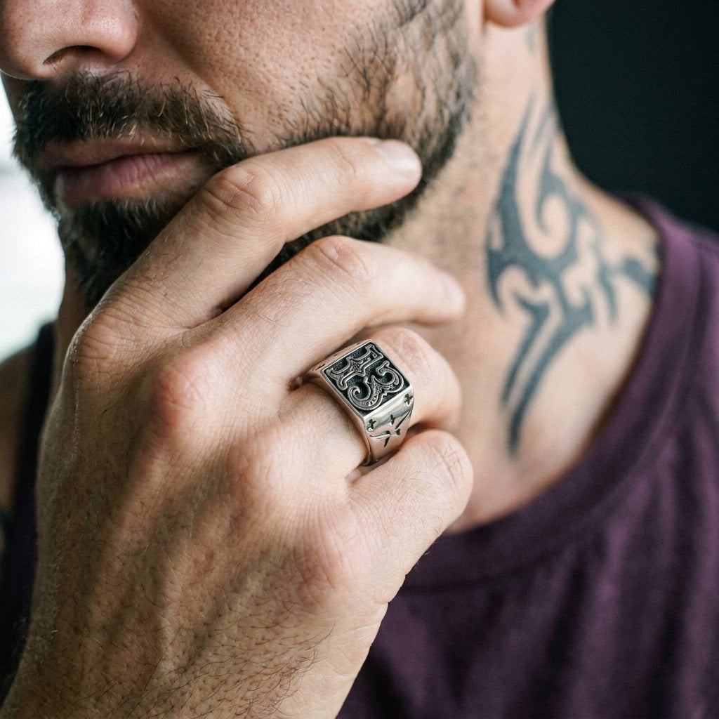 Lucky 13 Ornate Signet Ring