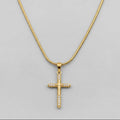 Gold Crystal-Tipped Ribbed Cross Snake Chain Necklace