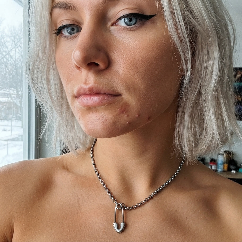 Safety Pin Pendant Rolo Chain Necklace