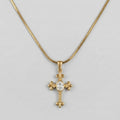 Gold Fleur-de-Lis Oval Crystal Cross Snake Chain Necklace