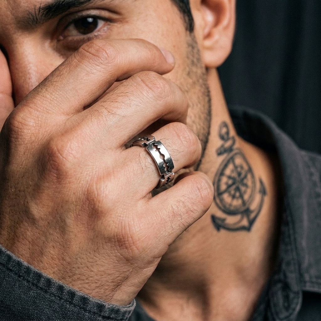 Serrated Blade Cut-Out Silver Band Ring