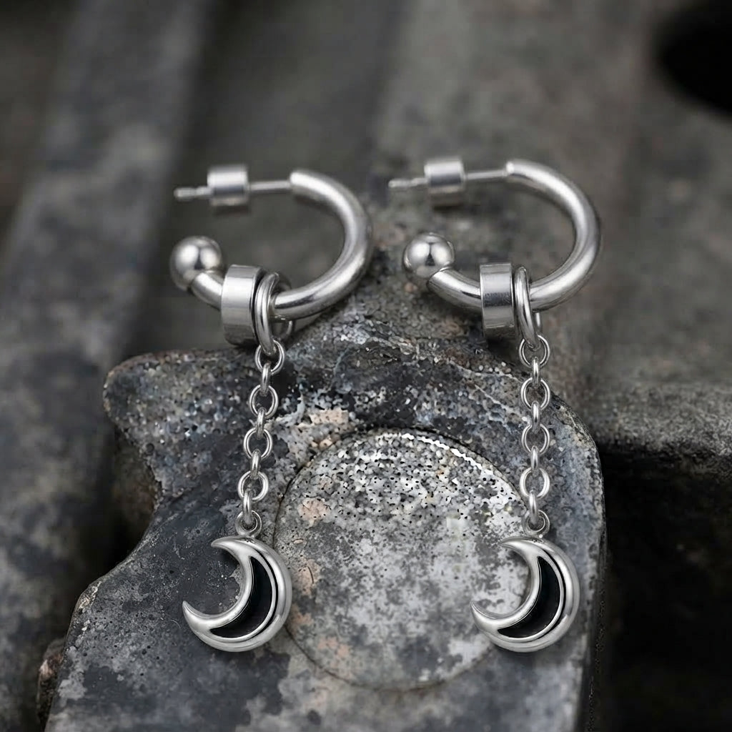 Crescent Moon Enamel Drop Earrings