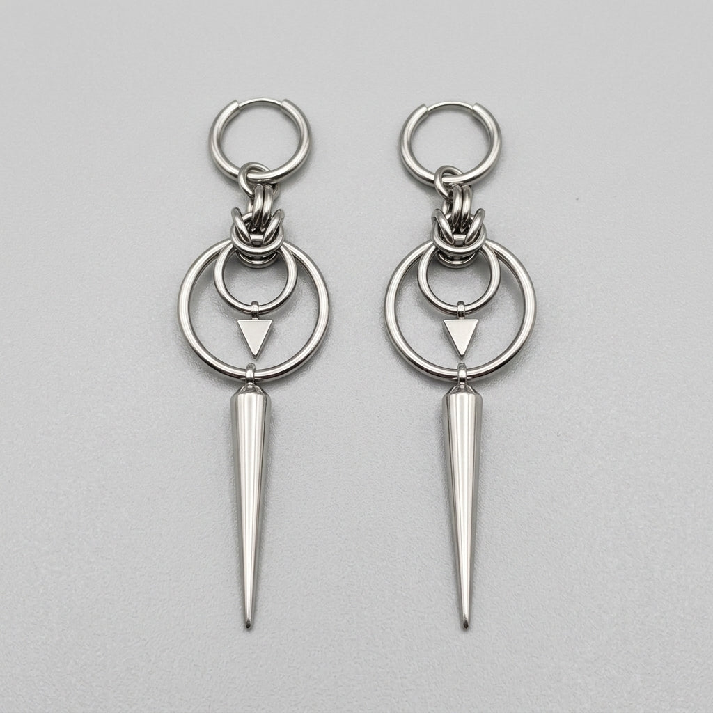Double Ring Arrow & Long Spike Earrings