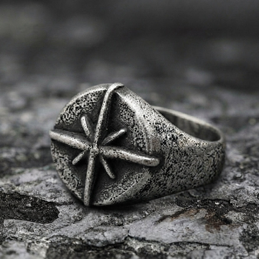 North Star Compass Rose Signet Ring