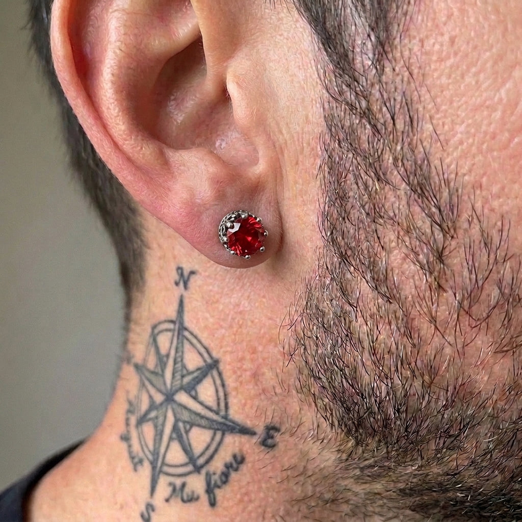 Gothic Red Crystal Round Stud Earrings