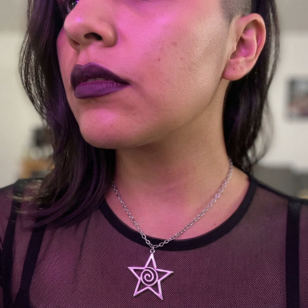 Hypnotic Spiral Open Star Pendant Necklace