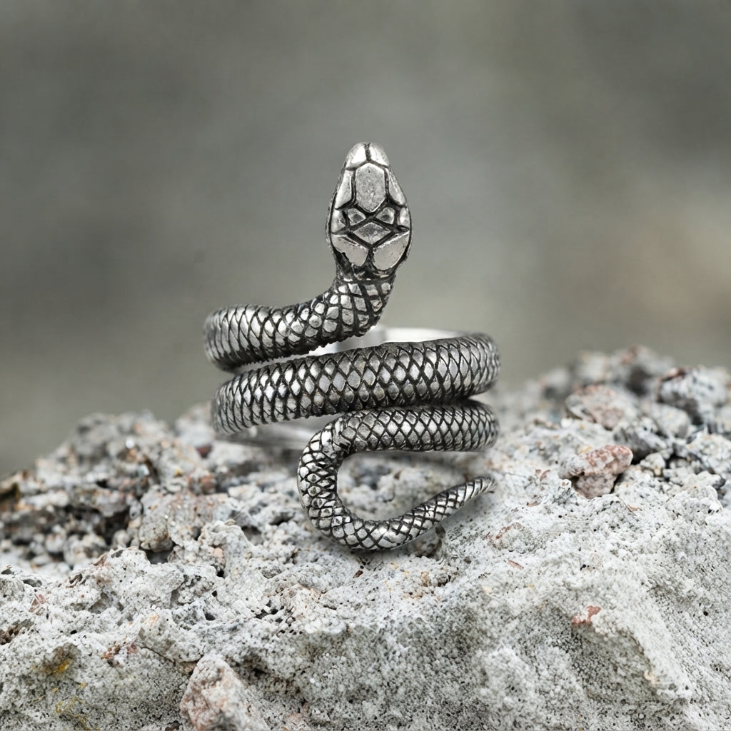 Antique Silver Wrap Snake Adjustable Statement Ring