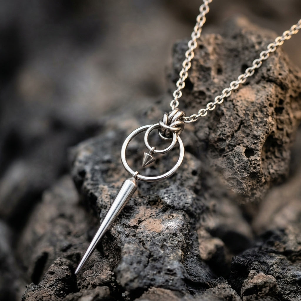 Double Ring Long Spike Pendant Necklace