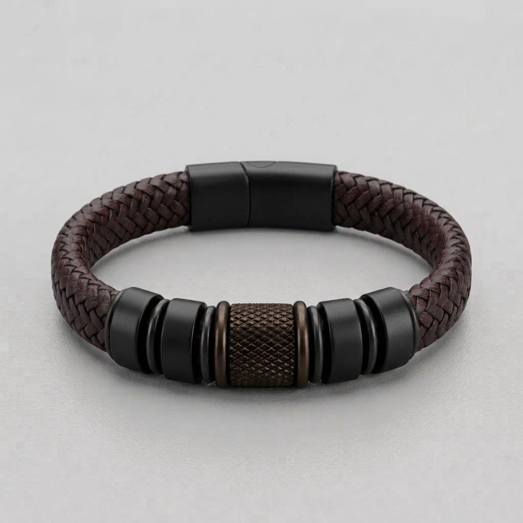 Geflochtenes Lederarmband mit strukturierten Perlen
