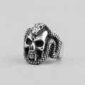 Snake and Skull Ring with Red Crystal Eyes