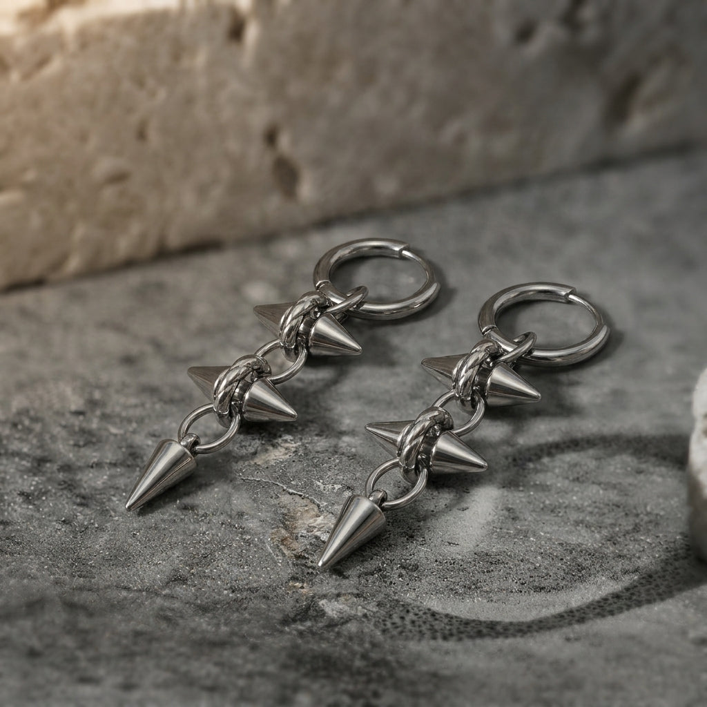 Double Spike Twisted Ring Drop Hoop Earrings