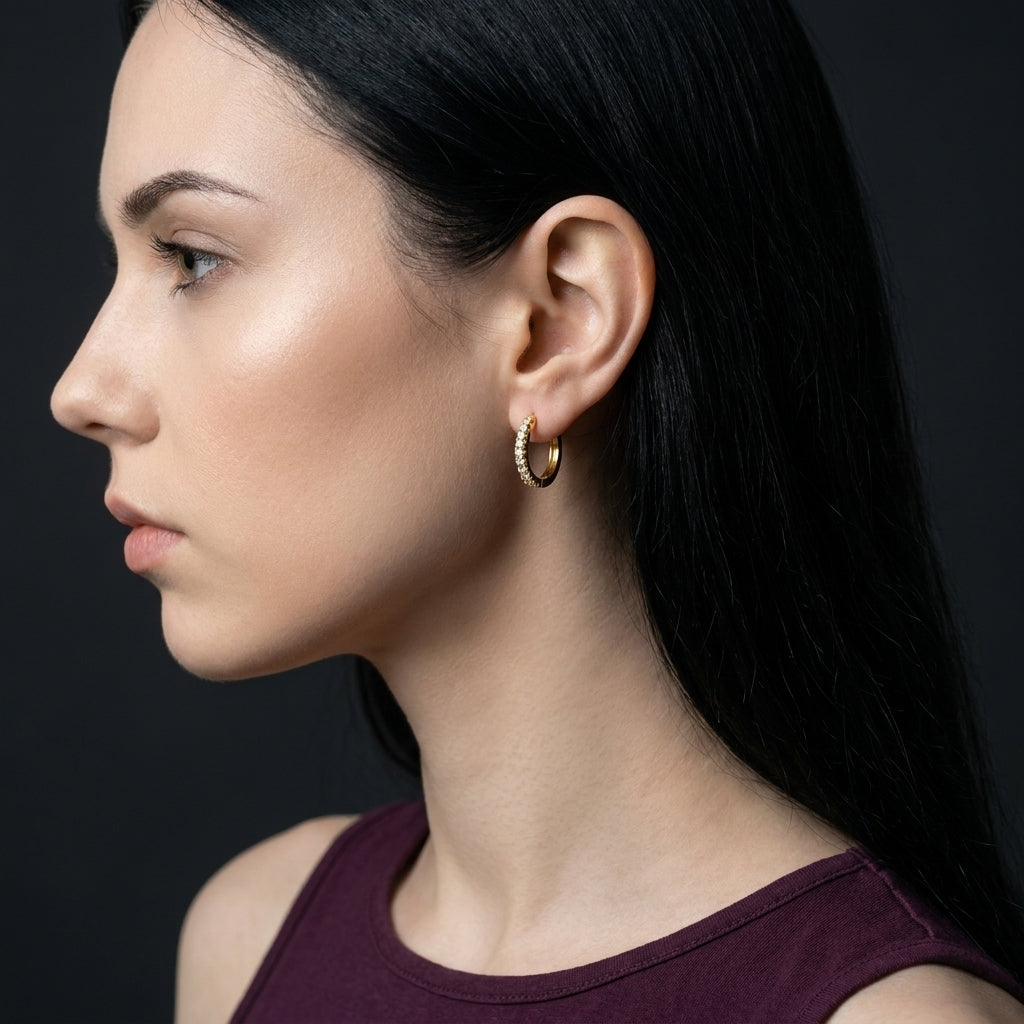 Gold Plated Crystal Pavé Hoop Earrings