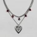Blood Red Teardrop Sacred Heart Layered Chain Necklace
