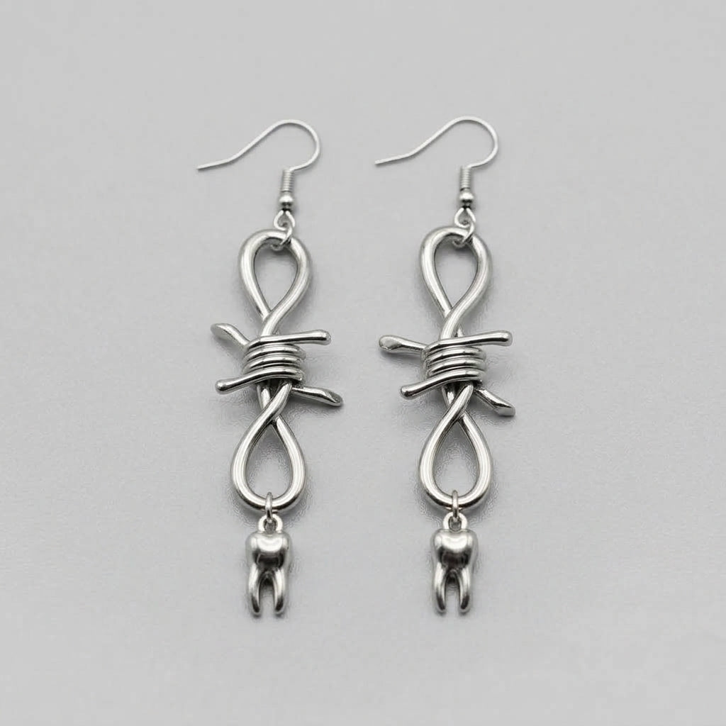 Barbed Wire Molar Tooth Drop Earrings