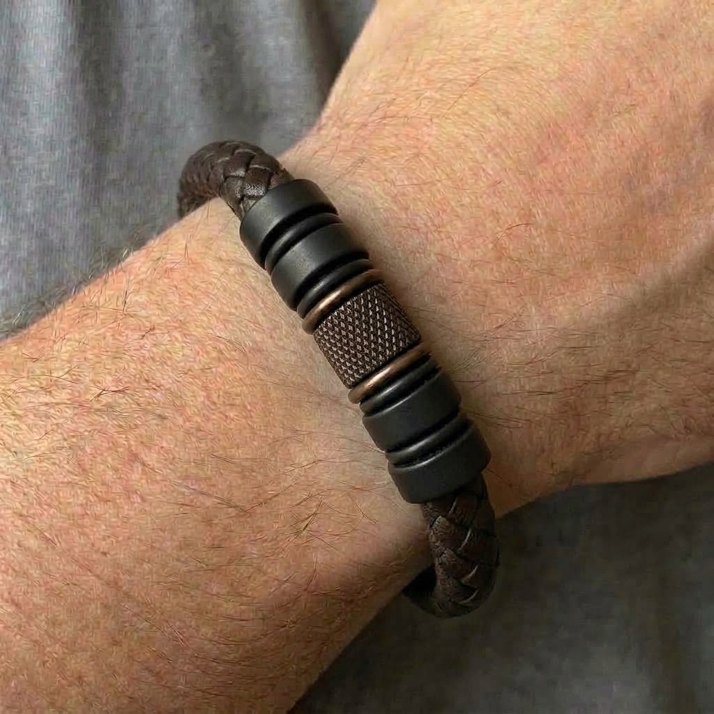 Textured Bead Braided Leather Bracelet