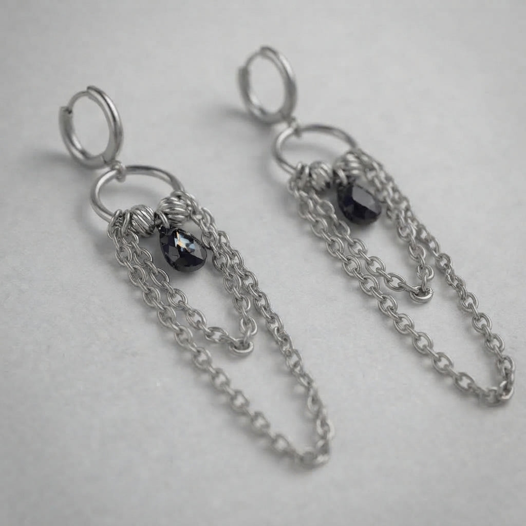 Black Teardrop Chain Drop Earrings