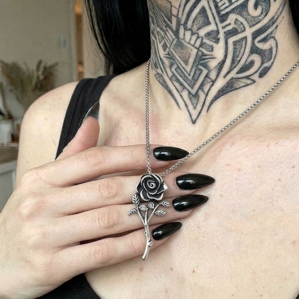 Eternal Black Rose Stem Necklace