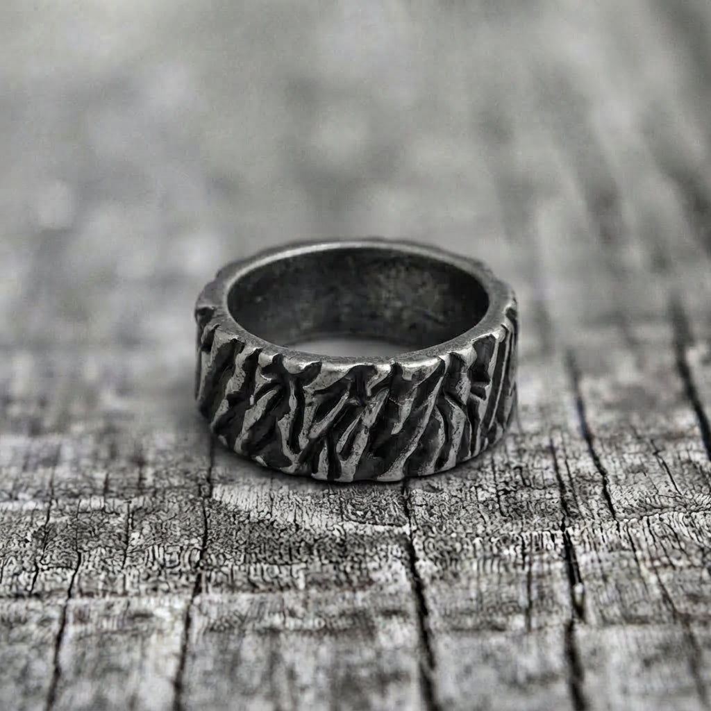 Rugged Bark Texture Band Ring