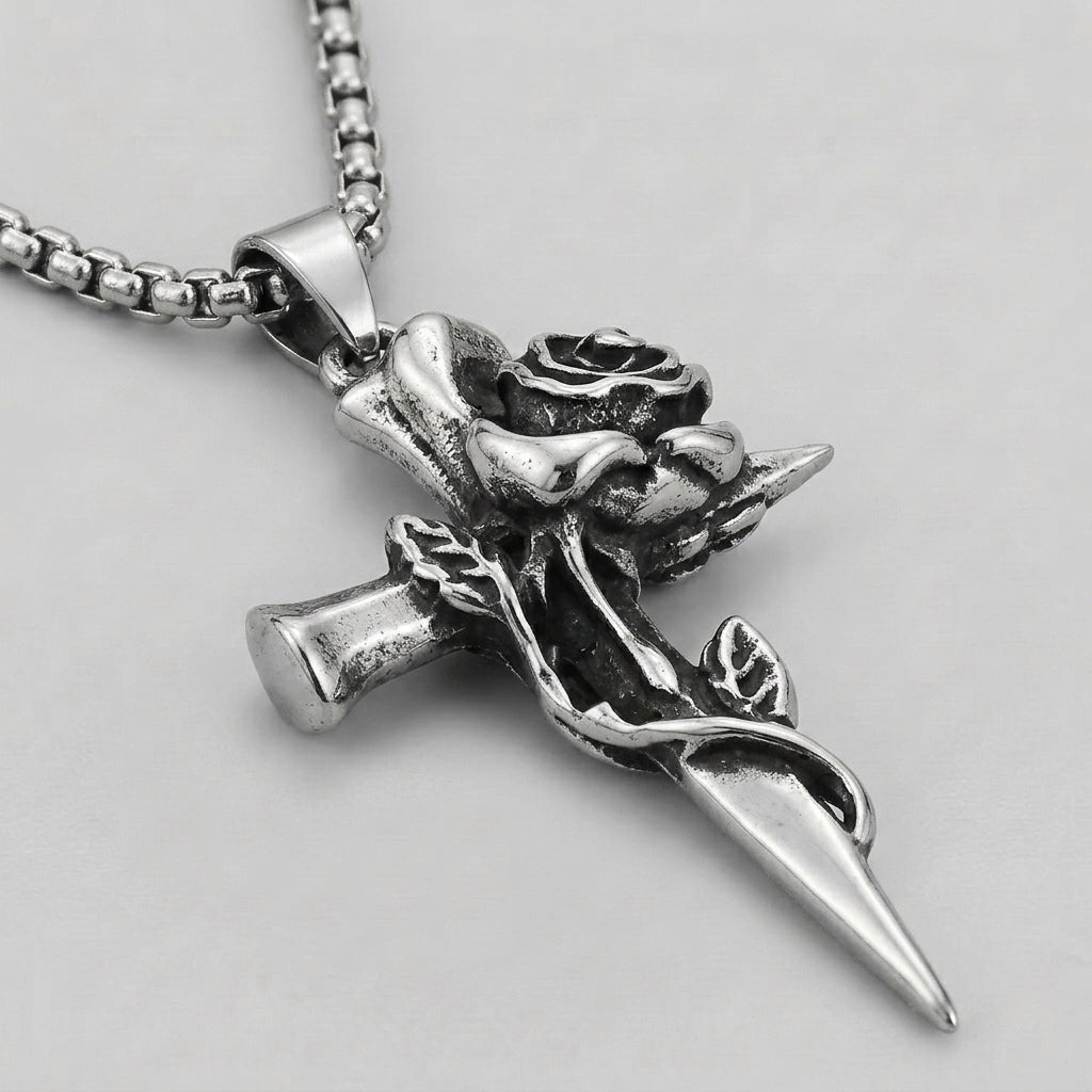 Thorn Rose Cross Necklace