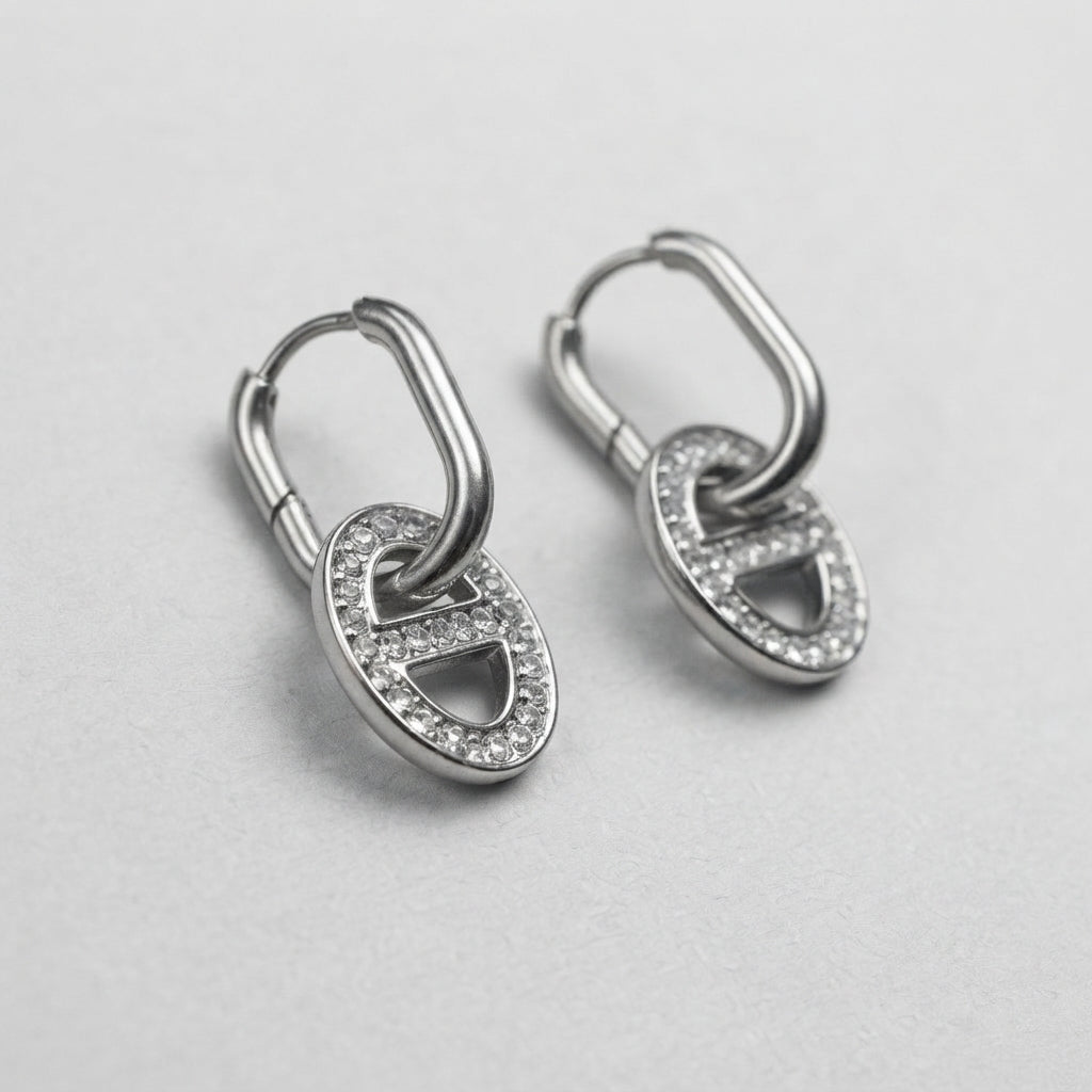 Pave Oval Link Drop Earrings