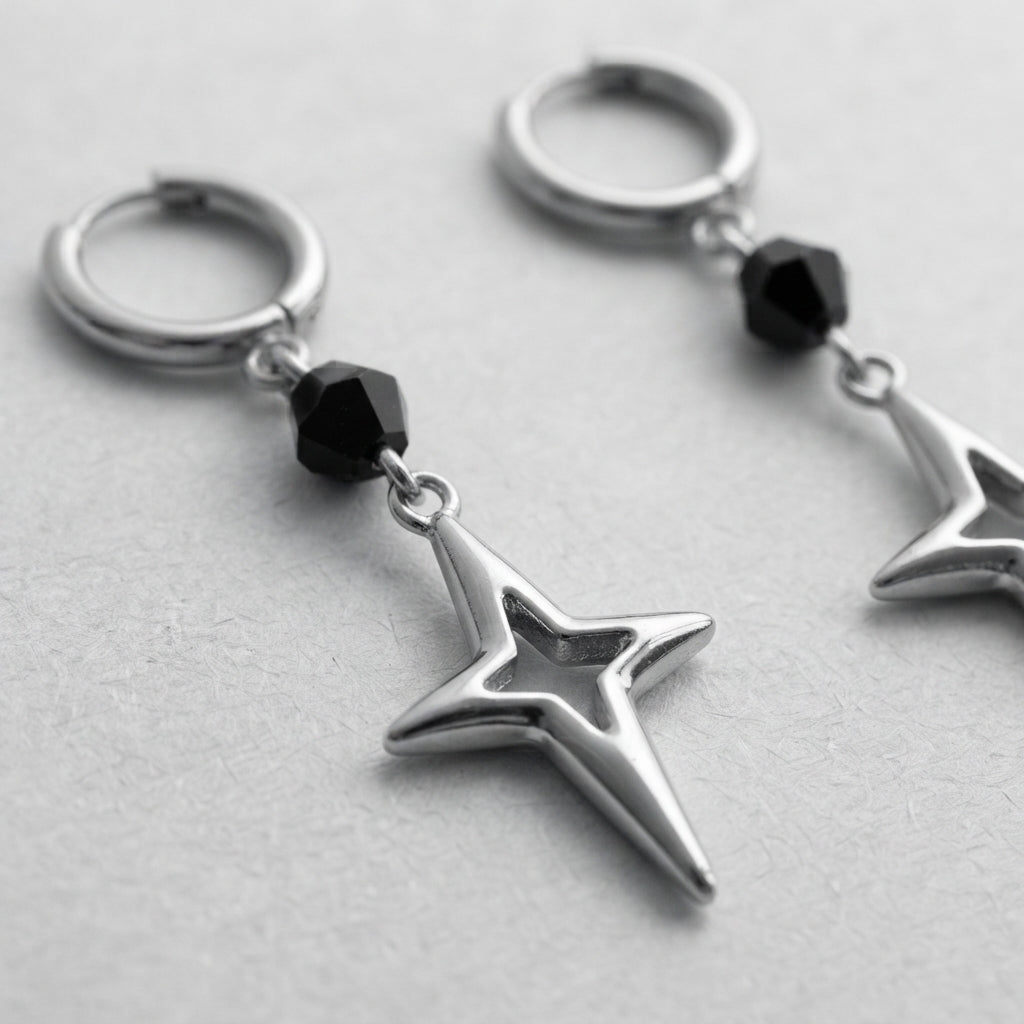 Star & Onyx Drop Earrings