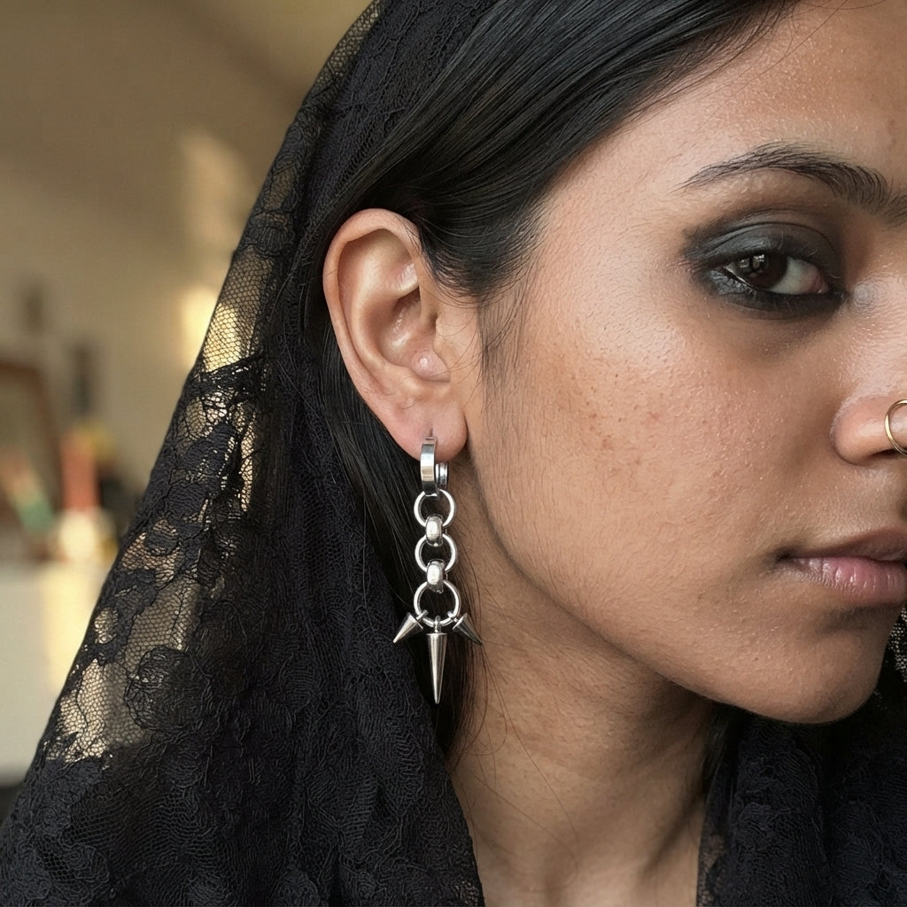 Triple Spike Rolo Chain Drop Earrings