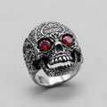 Skull Ring with Red Crystal Eyes