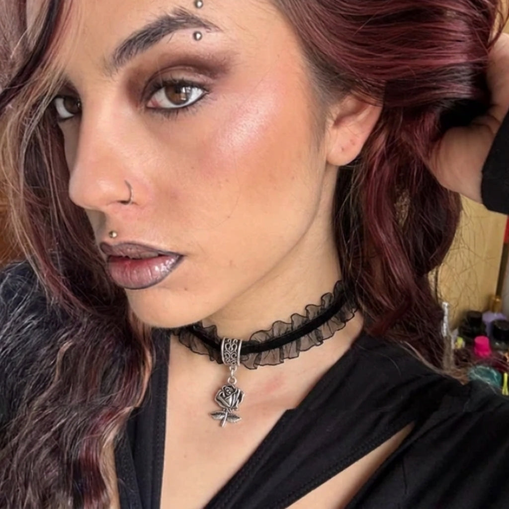 Ruffled Lace Rose Gothic Choker Necklace