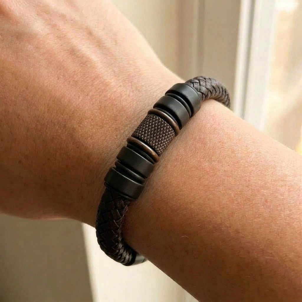 Textured Bead Braided Leather Bracelet