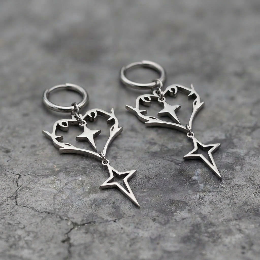 Thorn Heart & Falling Star Hoop Earrings