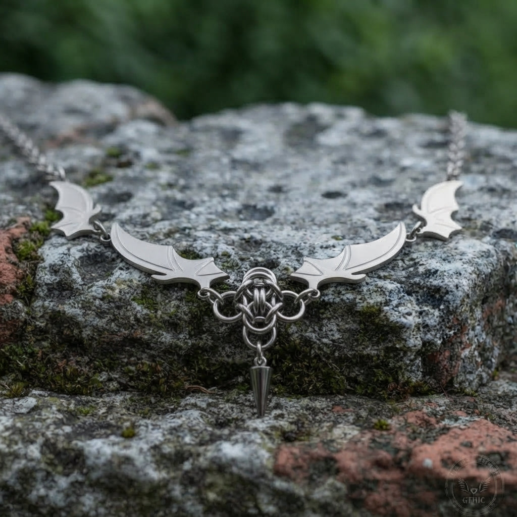 Four Wing Bat Chainmail Spike Necklace