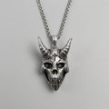 Cross & Horn Demon Skull Pendant Necklace