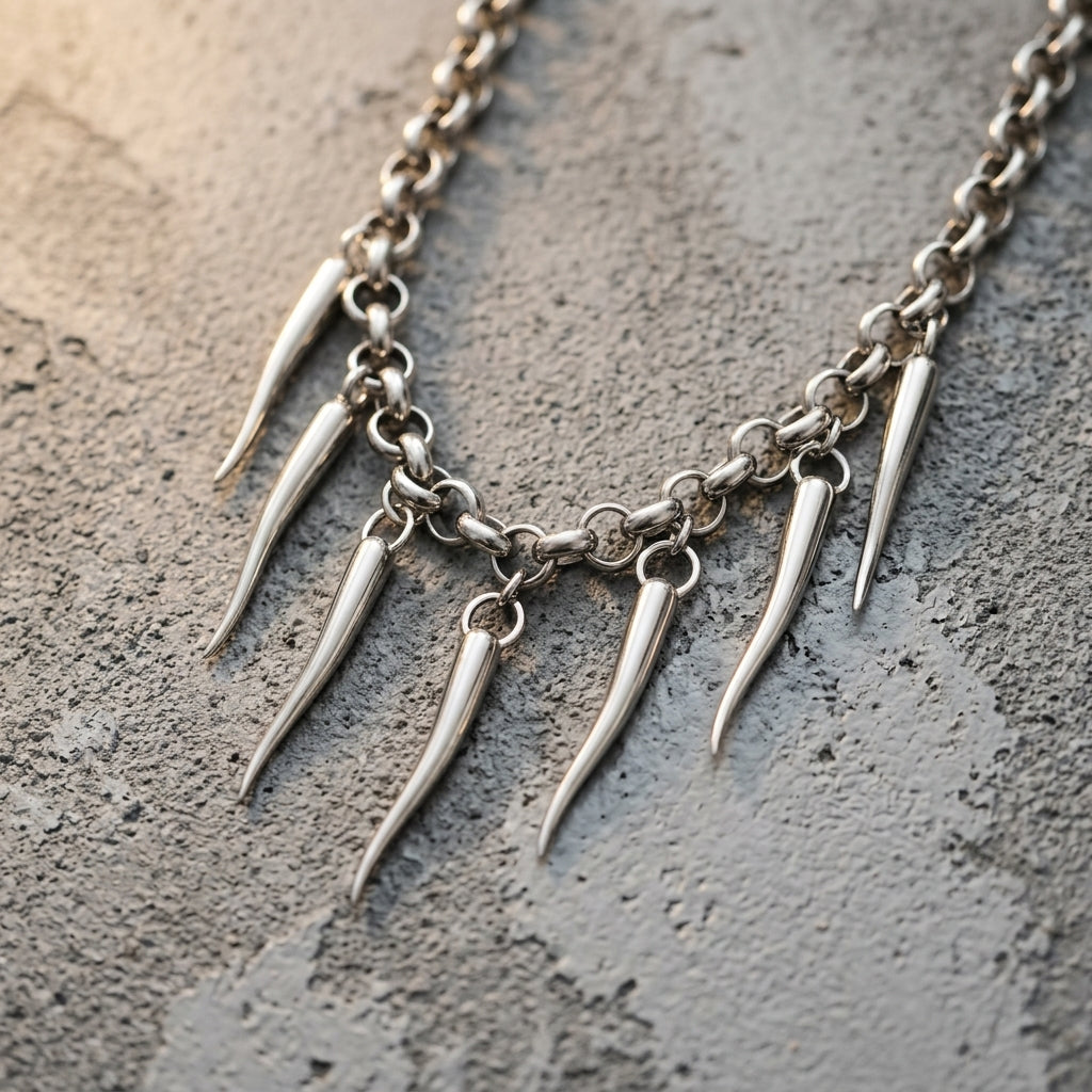 Claw Fringe Rolo Chain Statement Necklace