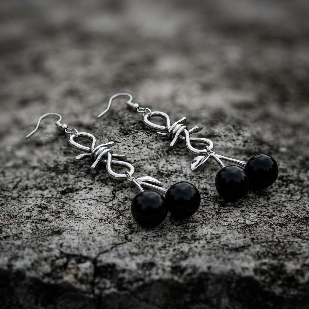 Barbed Wire Black Cherry Drop Earrings