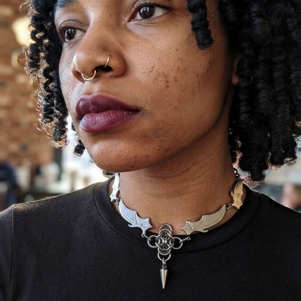 Four Wing Bat Chainmail Spike Necklace