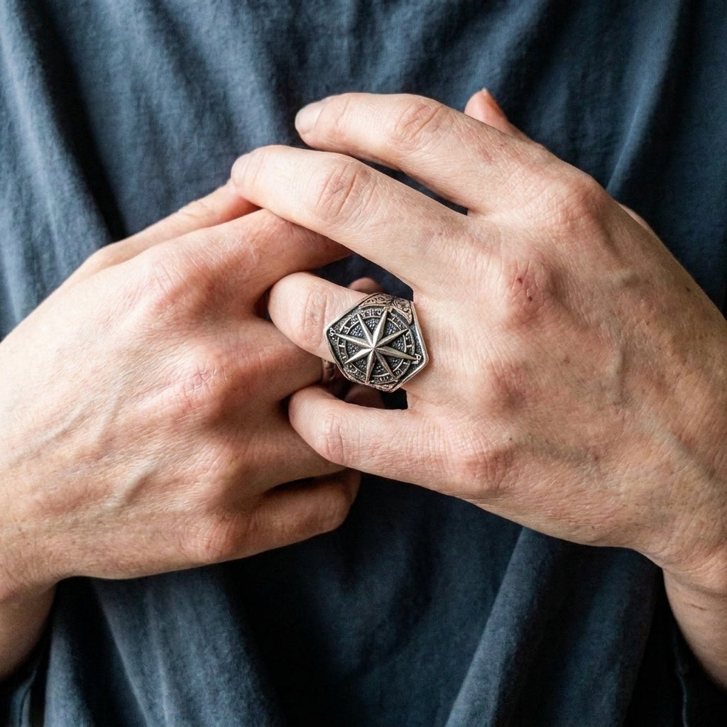 Gothic Compass Signet Ring