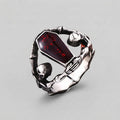 Coffin Stone Ring with Skeleton Hand and Skull Details