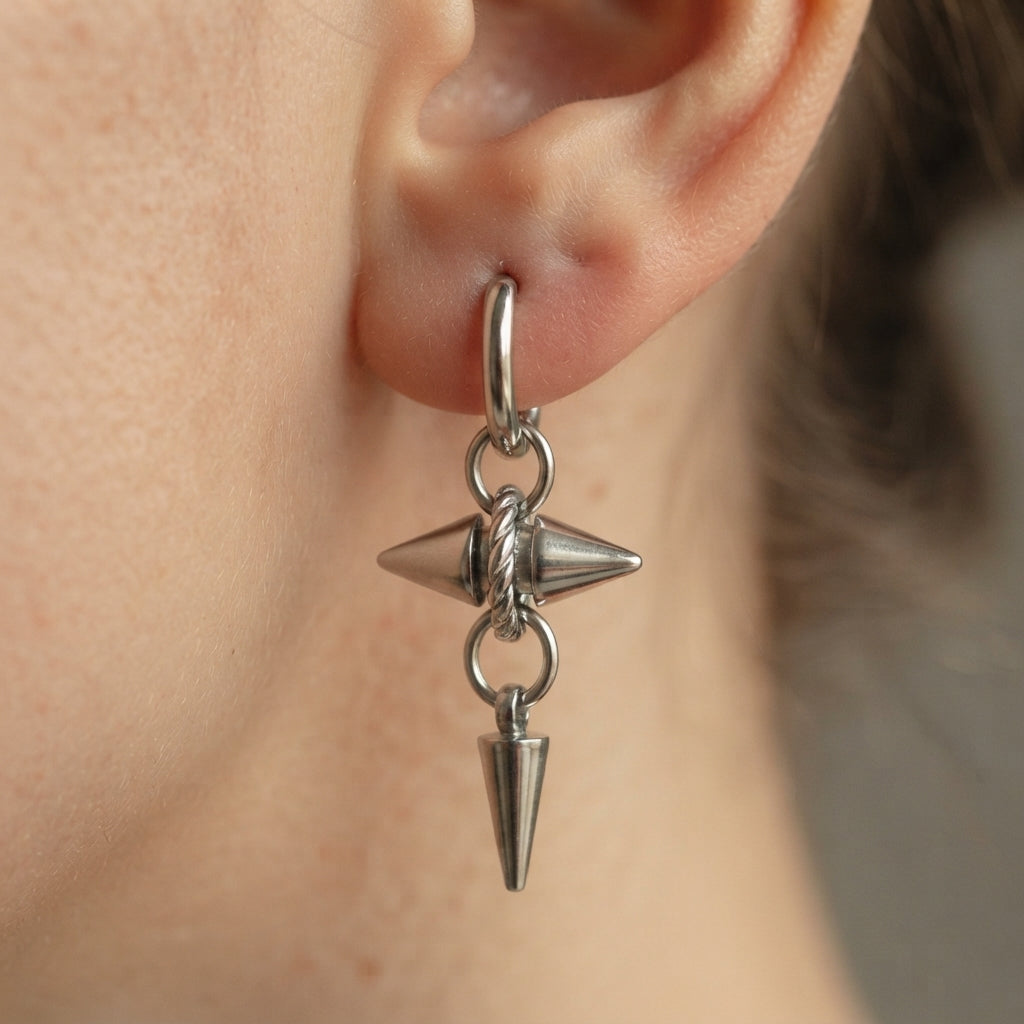 Twisted Ring Cross Spike Charm Hoop Earrings