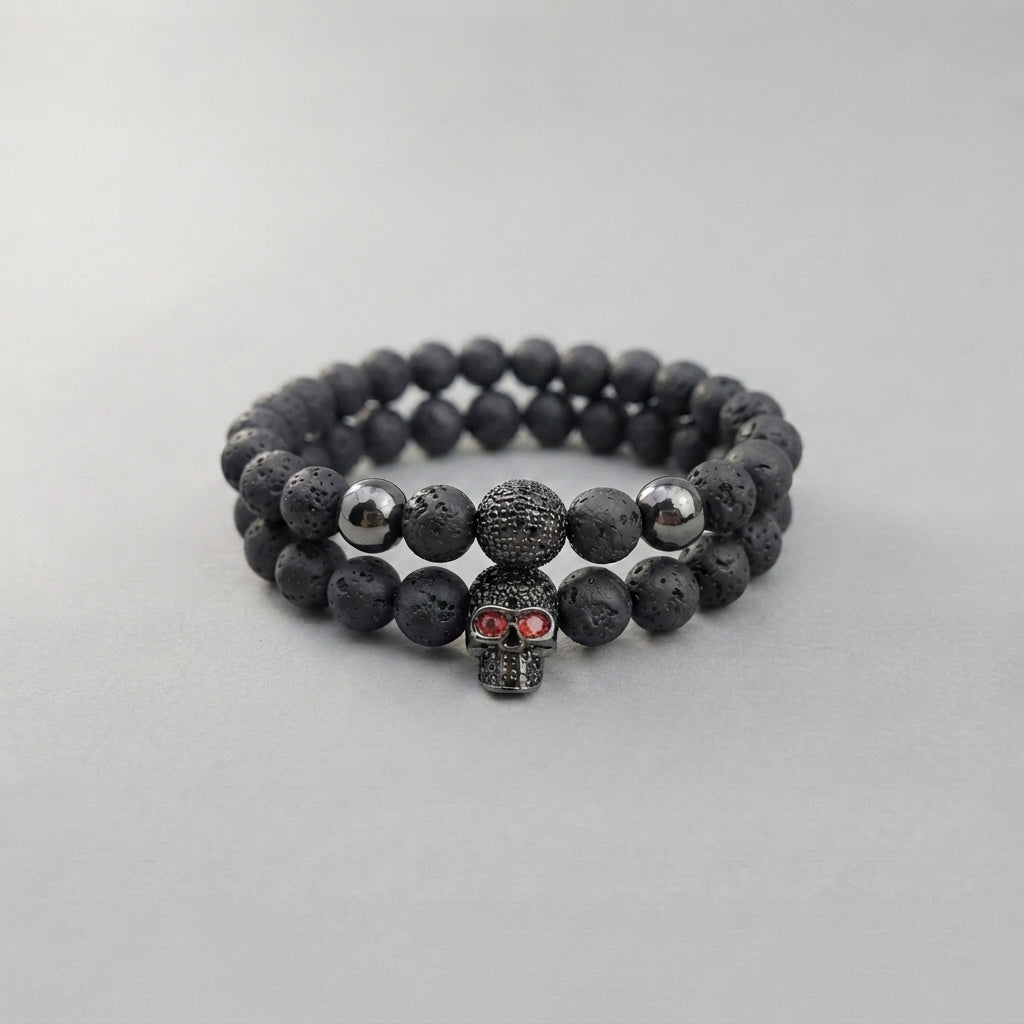 Skull Beaded Bracelet Set Red-Eyed Skull Bracelet Set