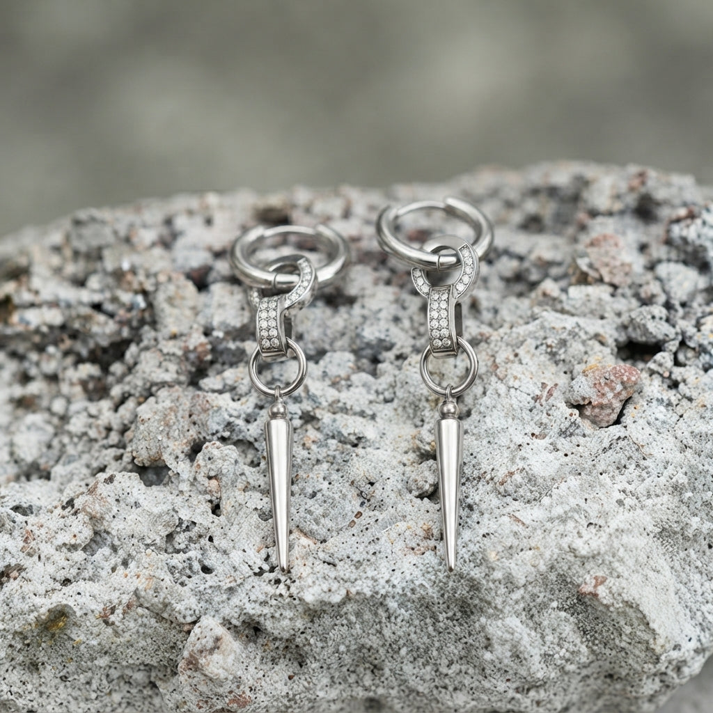 Pave Bar Spike Drop Earrings