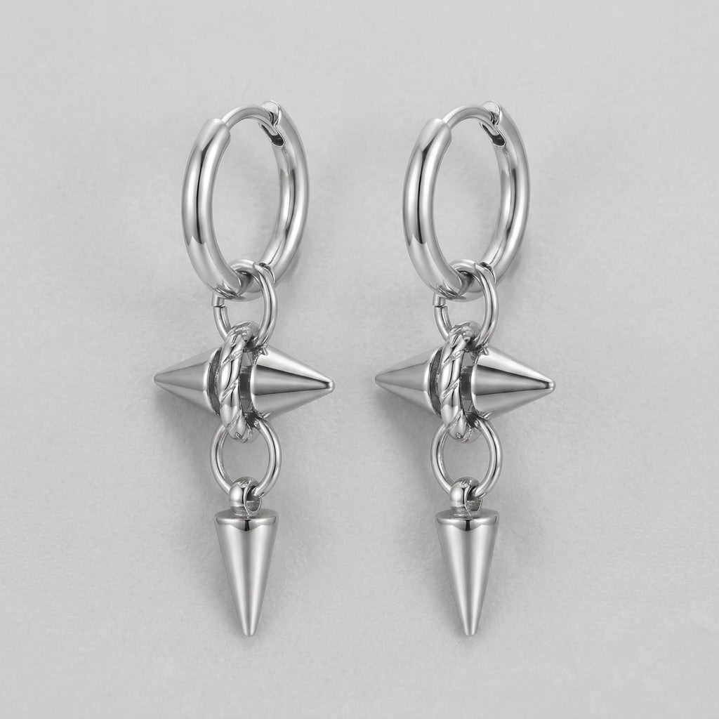 Twisted Ring Cross Spike Charm Hoop Earrings